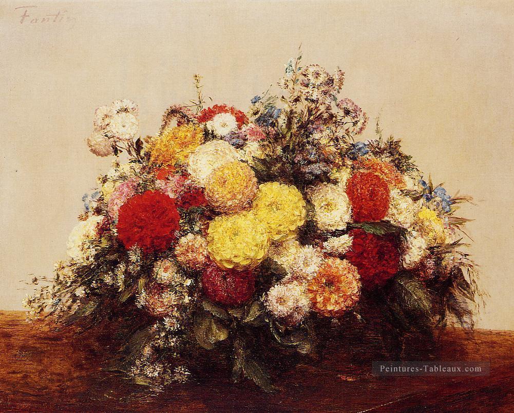 Grand vase de dahlias et de fleurs assorties Henri Fantin Latour Peintures à l'huile